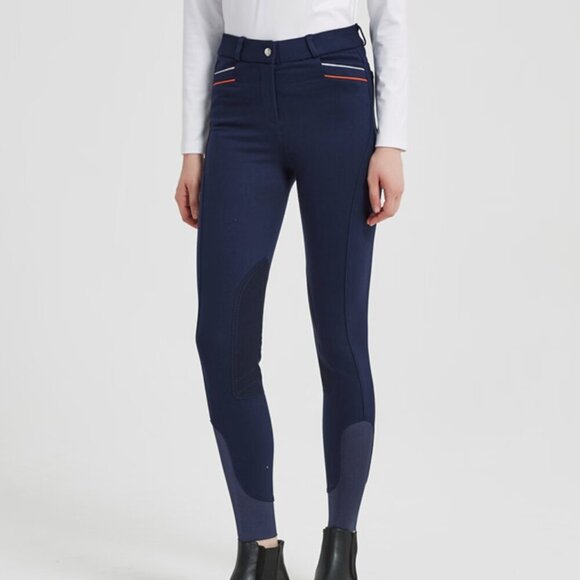 HR FARM Horse Riding Suede Breeches Navy Blue Striped Equestrian Pants Horseback - Picture 3 of 16